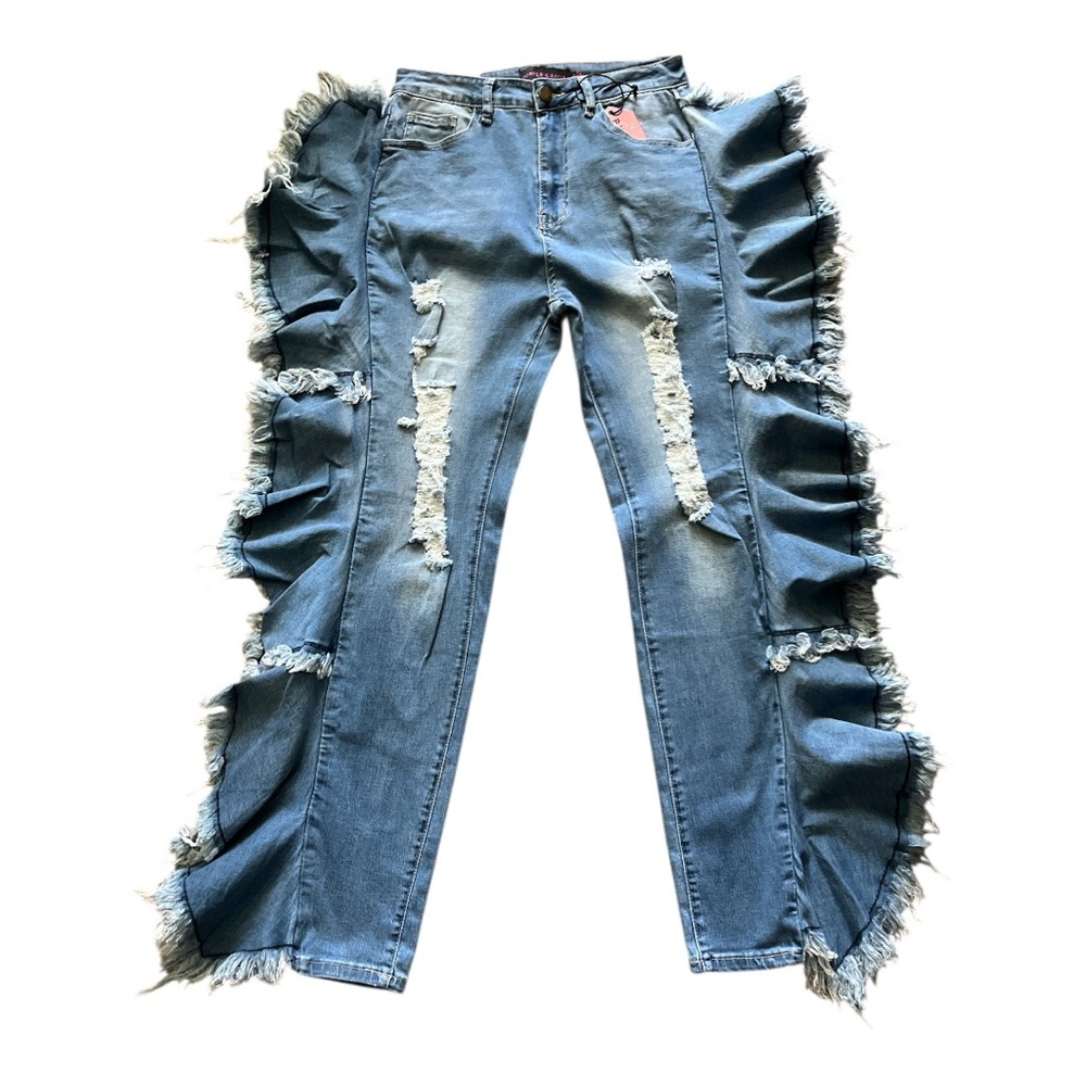 Purple Candy Distressed Blue Ruffled Jeans Size M